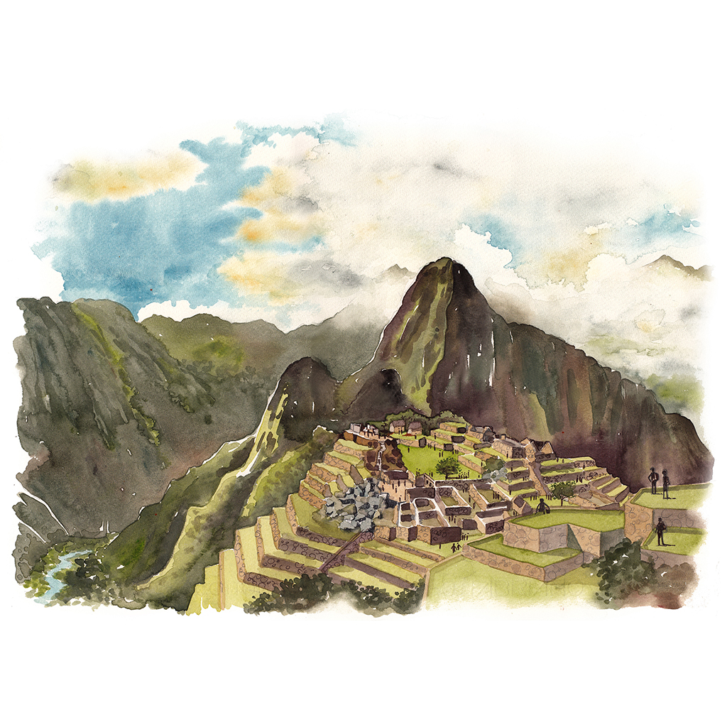 Machu Picchu Peru acuarela