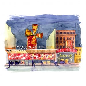 Paris Moulin Rouge acuarela