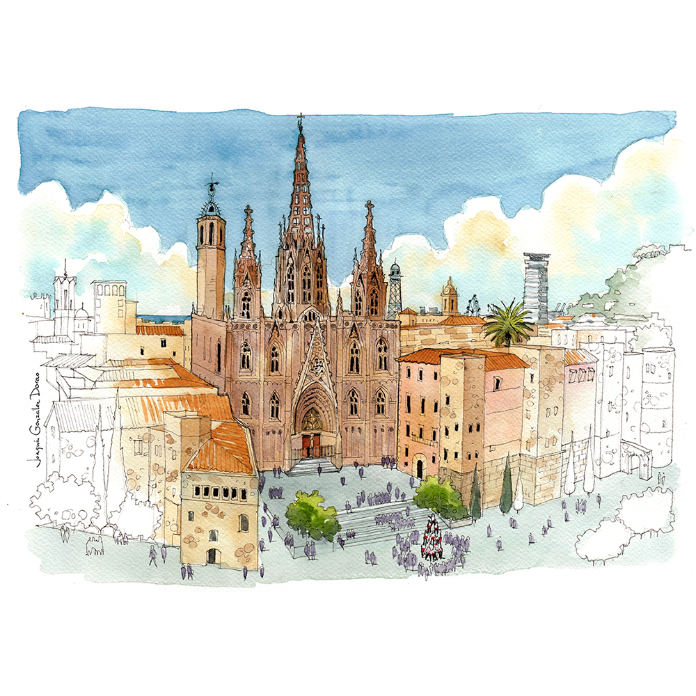 Catedral de Barcelona acuarela